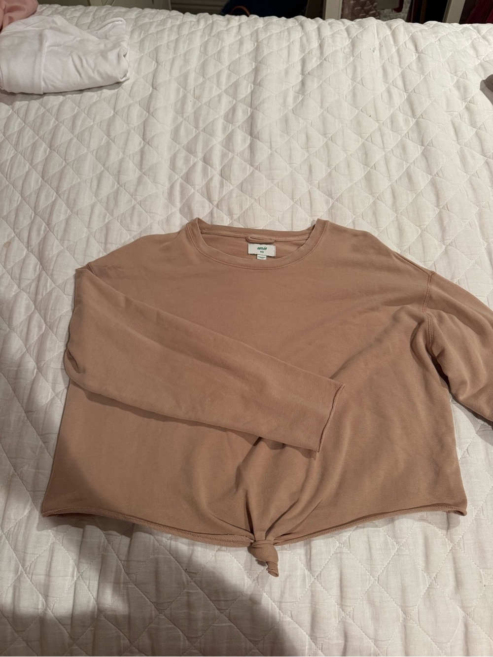 Aerie Tie-Front Tan Cropped Sweatshirt